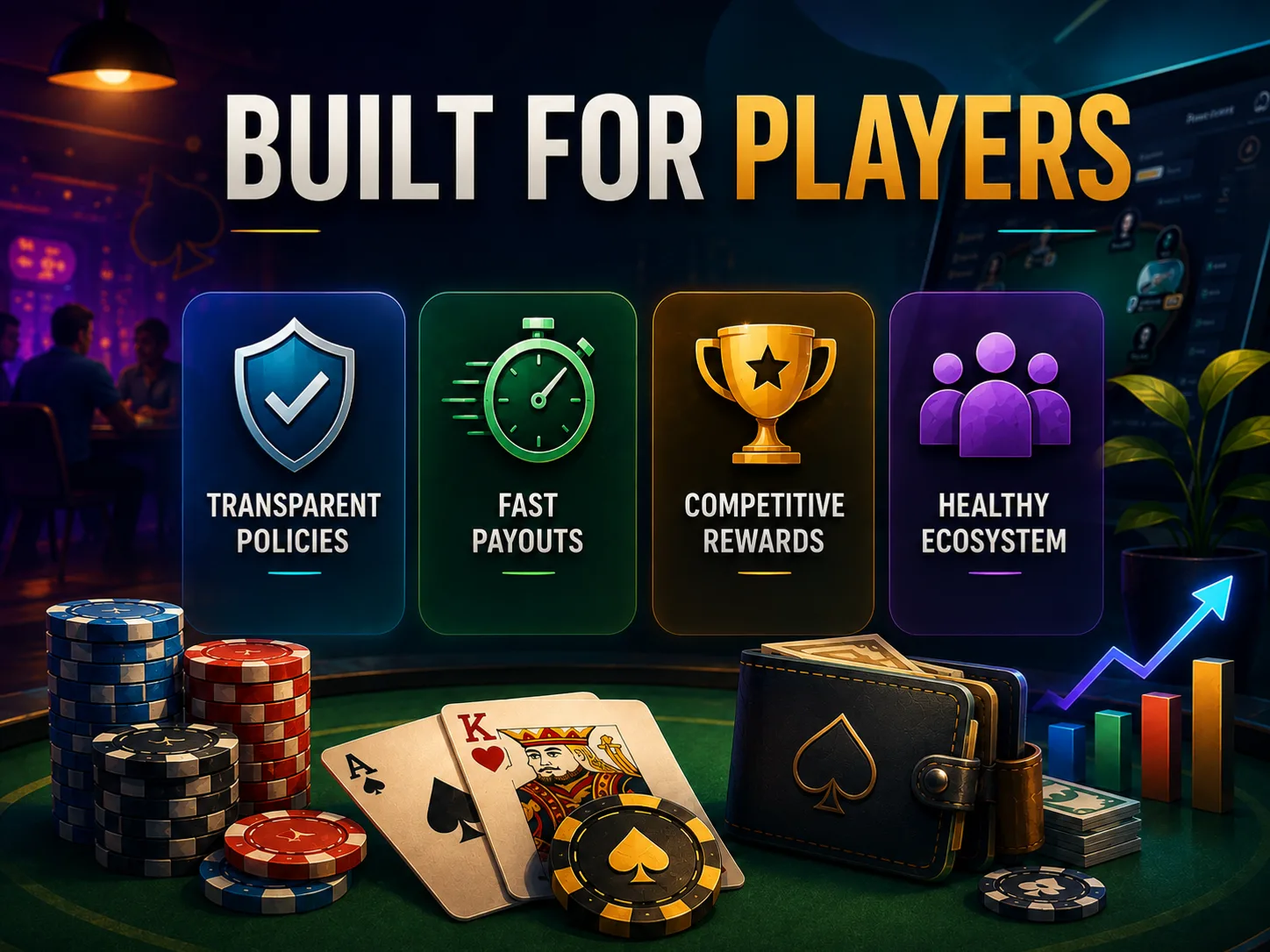 Für Spieler gebaut — transparente Regeln, schnelle Auszahlungen, starke Rewards und ein langfristiges Bekenntnis zu einem gesunden Poker-Ökosystem